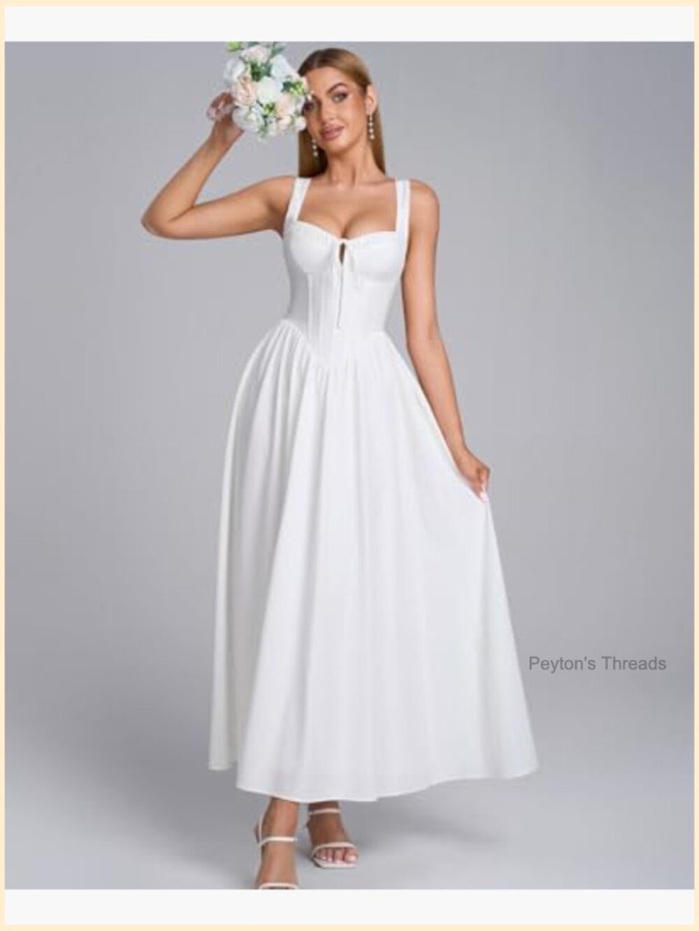 Corset Lace Up Sweetheart Neck A-Line Midi Dress Wedding Guest Flowy - Picture 3 of 6